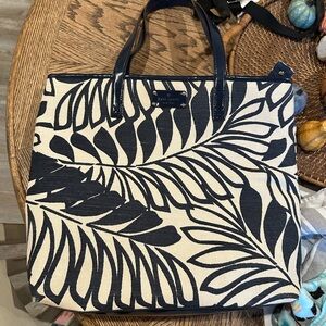 Kate Spade Black and Cream Leaf Pattern Tote